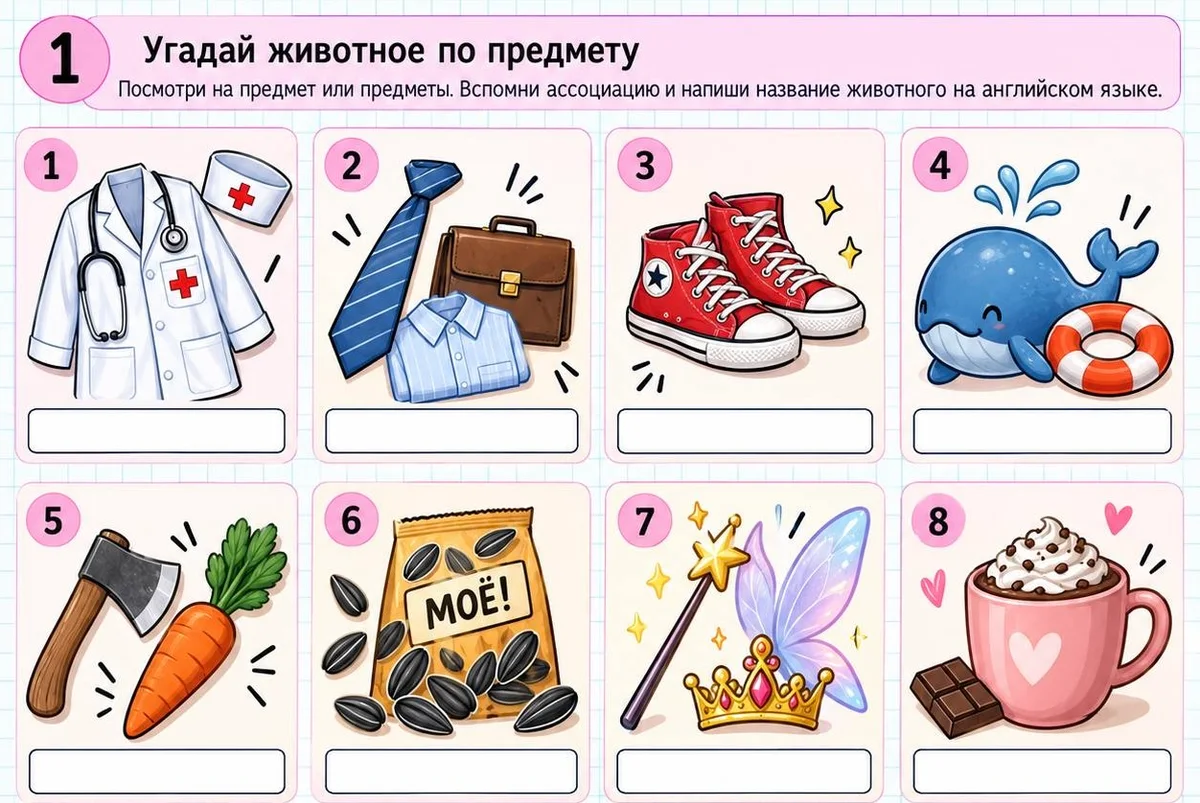 Рабочий лист: угадай животное по предмету
